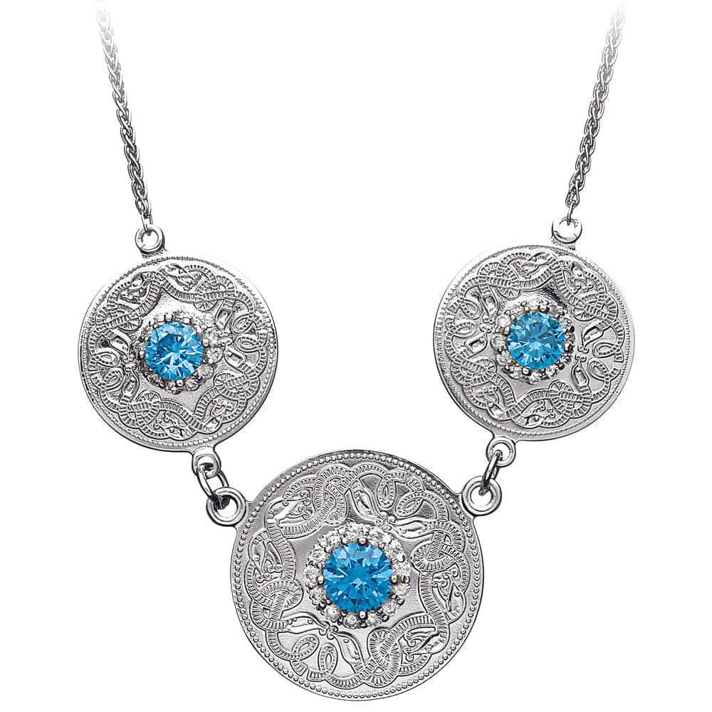 Celtic Warrior Necklace with Swiss Blue and CZ Stones - Triple Disc