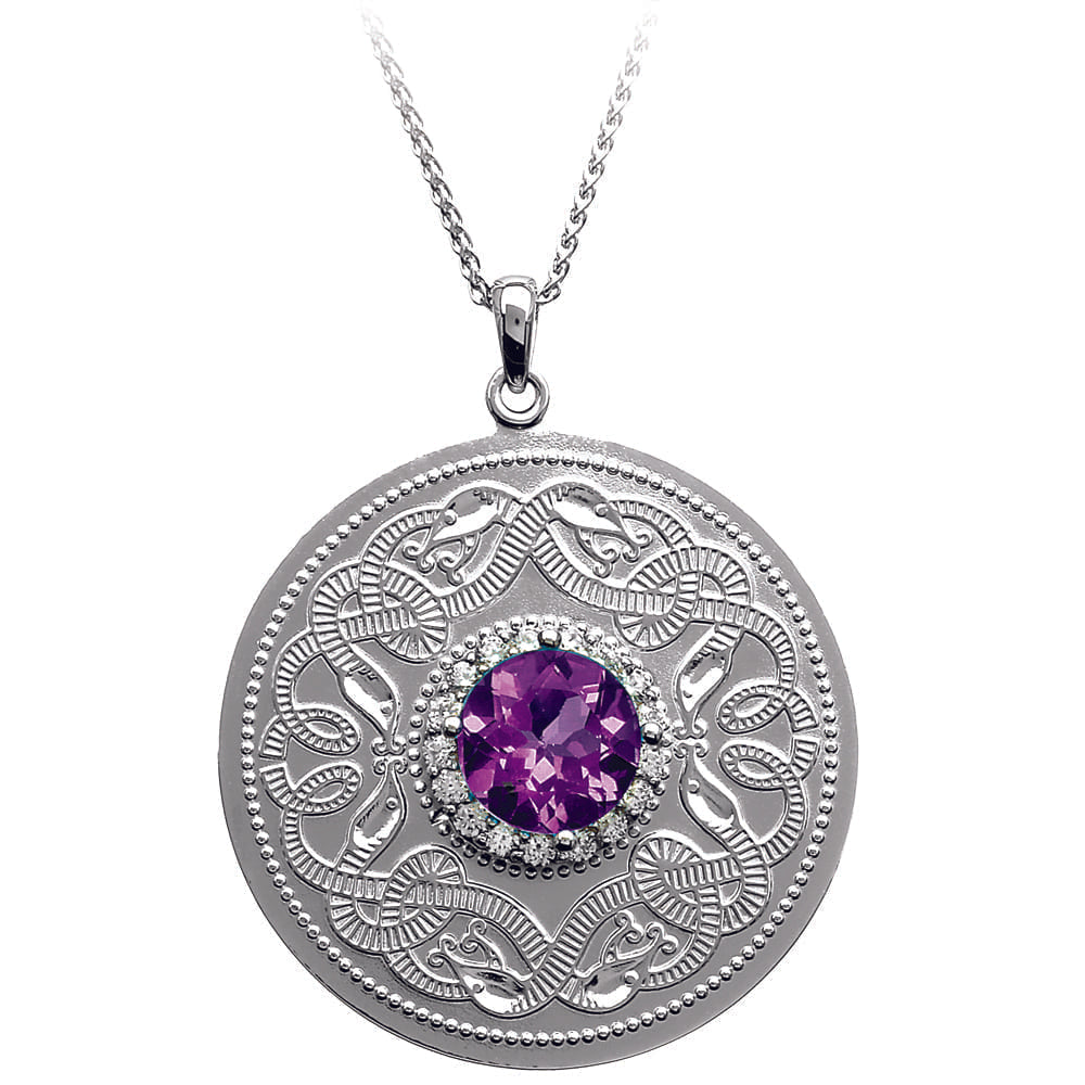 Celtic Warrior Necklace with Amethyst and Clear CZ Stones - Large