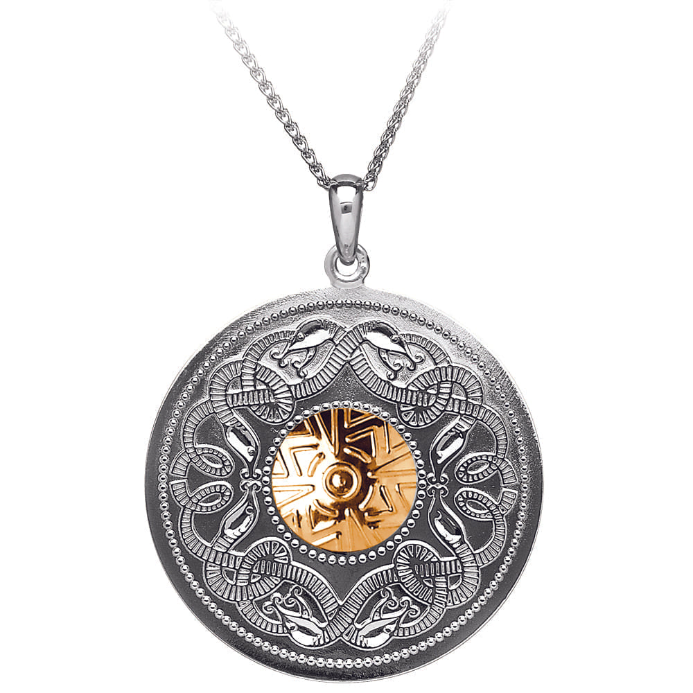Celtic Warrior Pendant – Large Disc with 18K Gold Bead