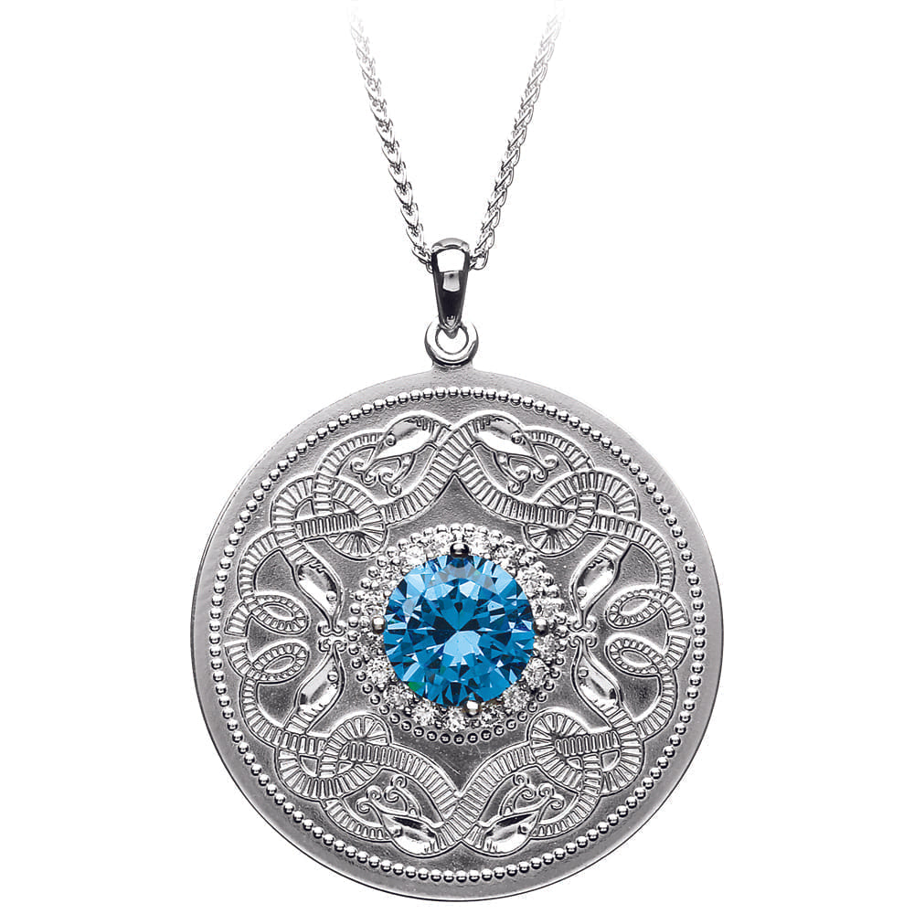 Celtic Warrior Necklace with Swiss Blue and Clear CZ Stones - Large