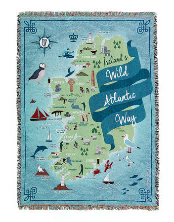 Loominations Wild Atlantic Way throw blanket full size front image Material:  100% premium quality colour fast cotton  Measurements: 137 x 178 cm (54 x 70 inches)  Weight: 1.5 kg (2.5 lbs)