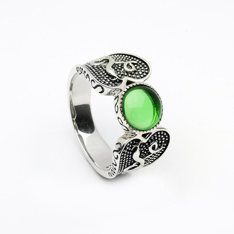 Wood Quay Ring with Green Stone