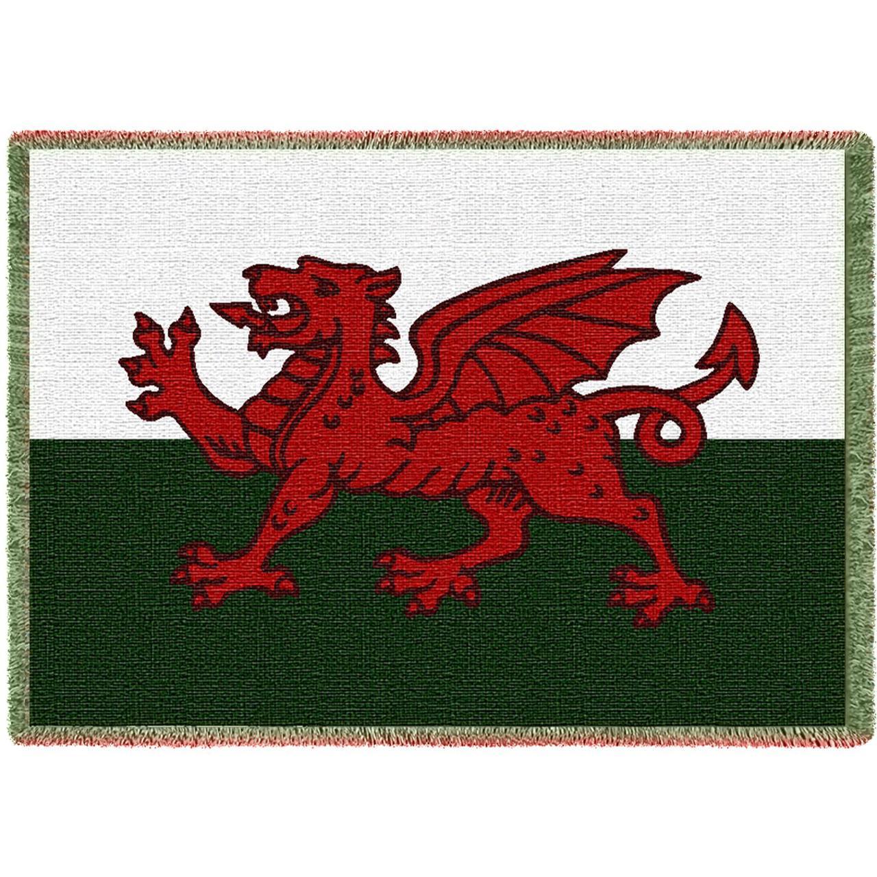 Welsh Dragon Flag of Wales Woven Throw Blanket with Fringe