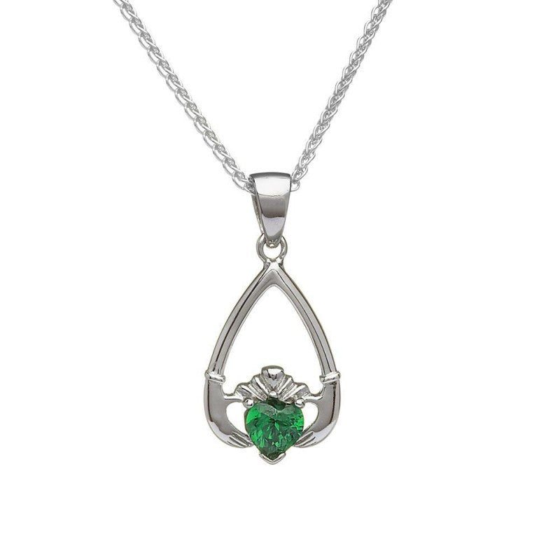 May Claddagh Pendant Emerald CZ - Celtic Jewelry by Boru ®