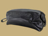 Lee River Leather embossed on black leather toilet bag