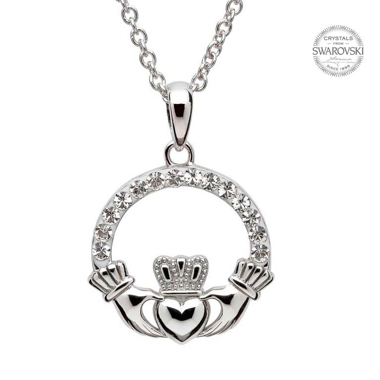 SW46 Claddagh Necklace with Swarovski Crystals by Shanore