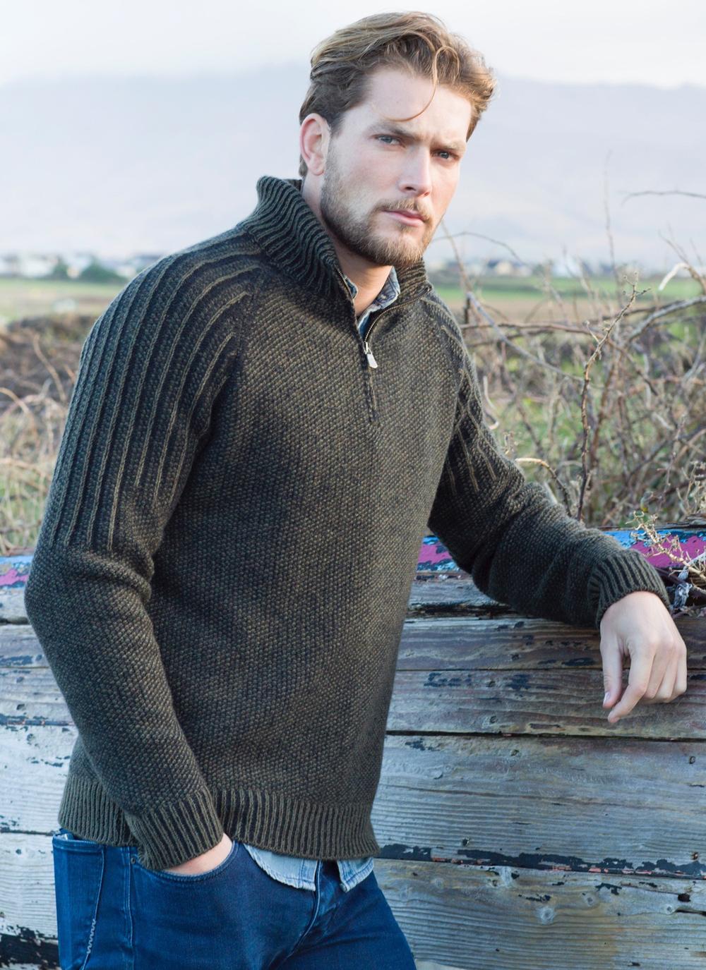 Mens Lambswool Zip Neck Sweater