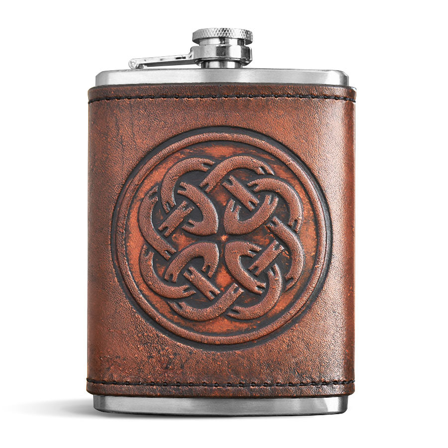 Brown Leather Wrapped Flask - Father's Knot