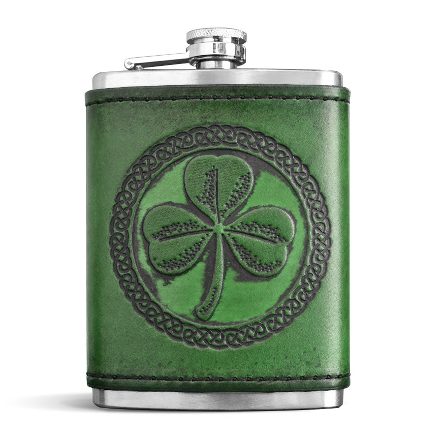 Green Leather Wrapped Flask - Shamrock
