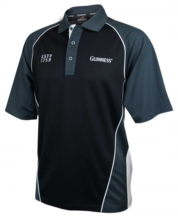 Guinness Men's Black and Grey Paneled Performance Golf Shirt