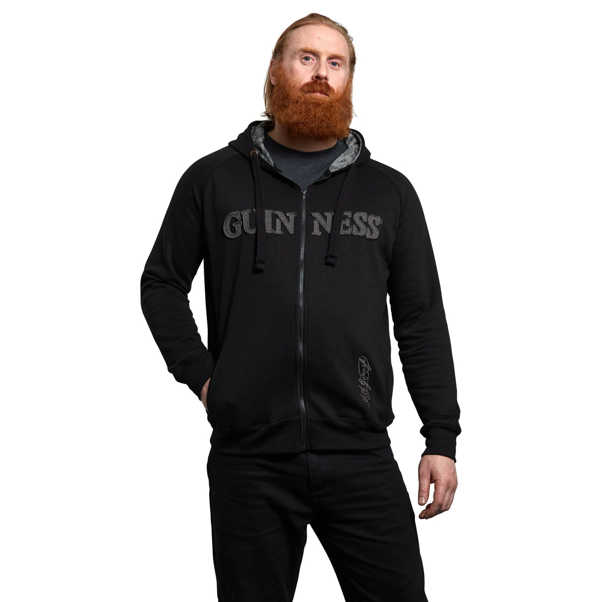Guinness Vintage Black and Grey Label Lined Hoodie