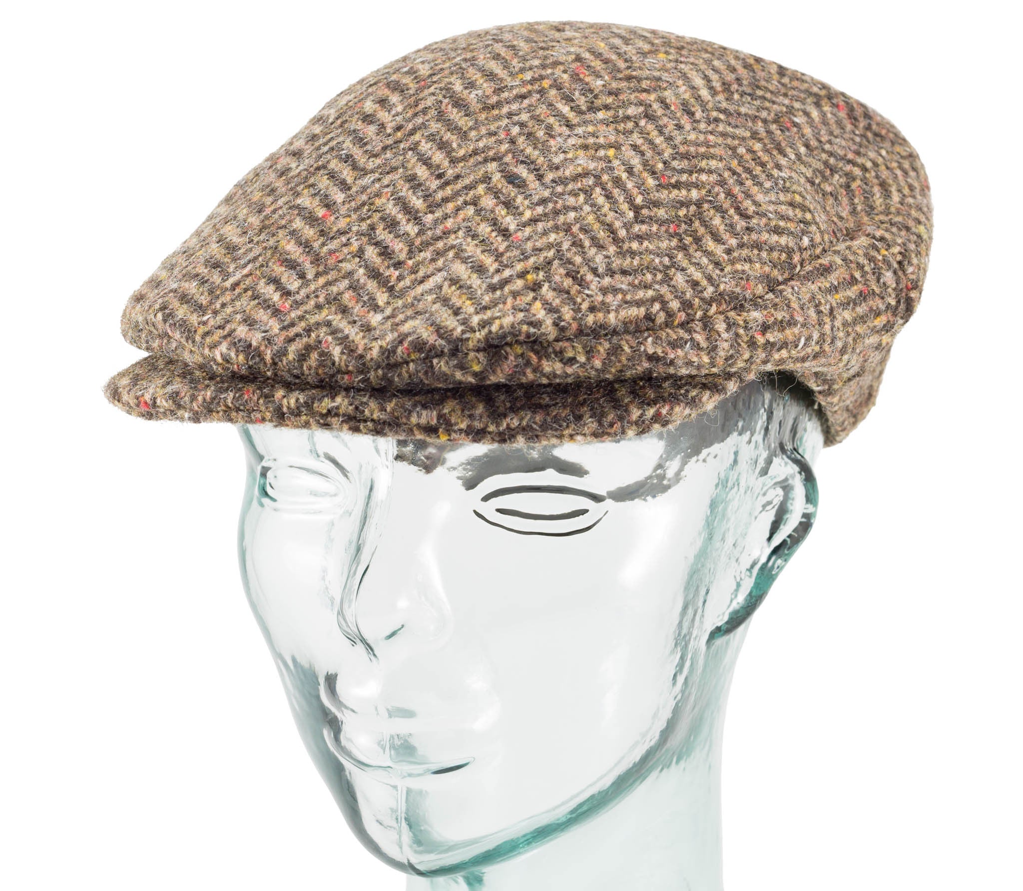 Wide Herringbone Tweed - Vintage Style Cap XX-Large - Brown Herringbone
