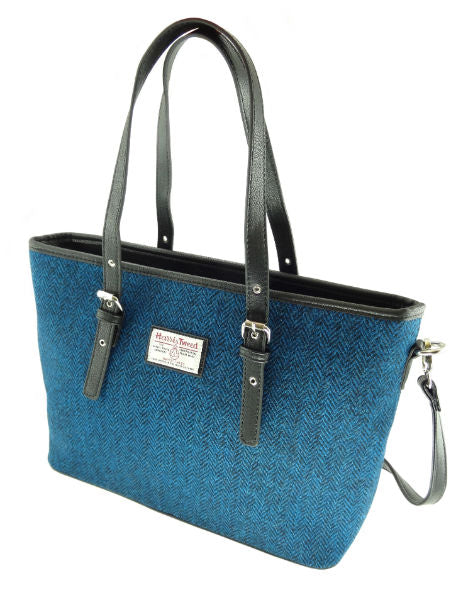 Harris Tweed Large Shoulder Bag in Turquoise Herringbone. 