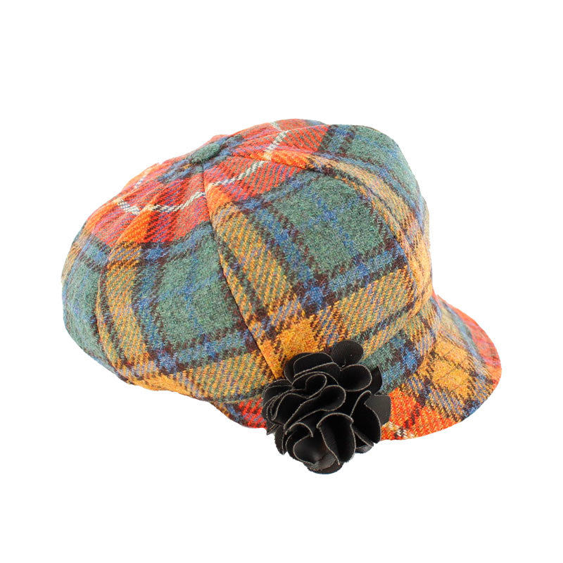 Irish Wool Tweed Newsboy Hats for Women Made in Killarney - Ships Fast Navy, Green and Teal Check - Mucros Weavers