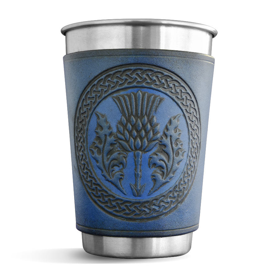 Blue Leather Wrapped Pint - Scottish Thistle