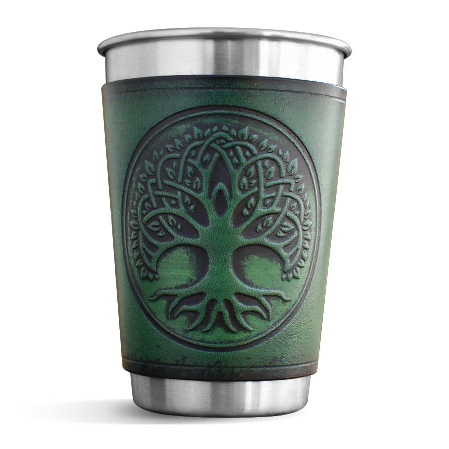 Green Leather Wrapped Pint - Tree of Life