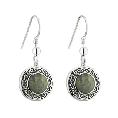 Silver Connemara Marble Round Celtic Drop Earrings