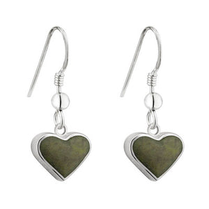 Silver Heart Connemara Marble Drop Earrings