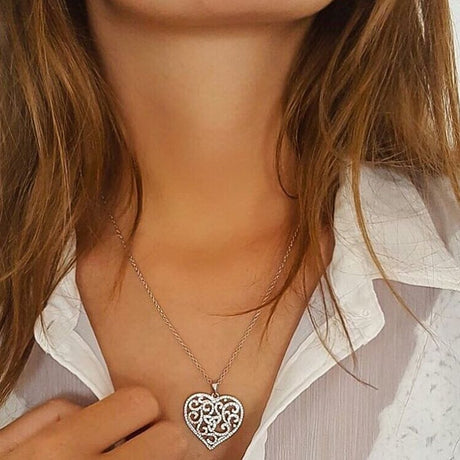 SW54 Heart Trinity Necklace Encrusted With White Swarovski Crystals by Shanore