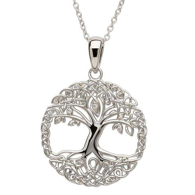 SP2102CZ Tree of Life Sterling Silver Necklace with CZ by Shanore